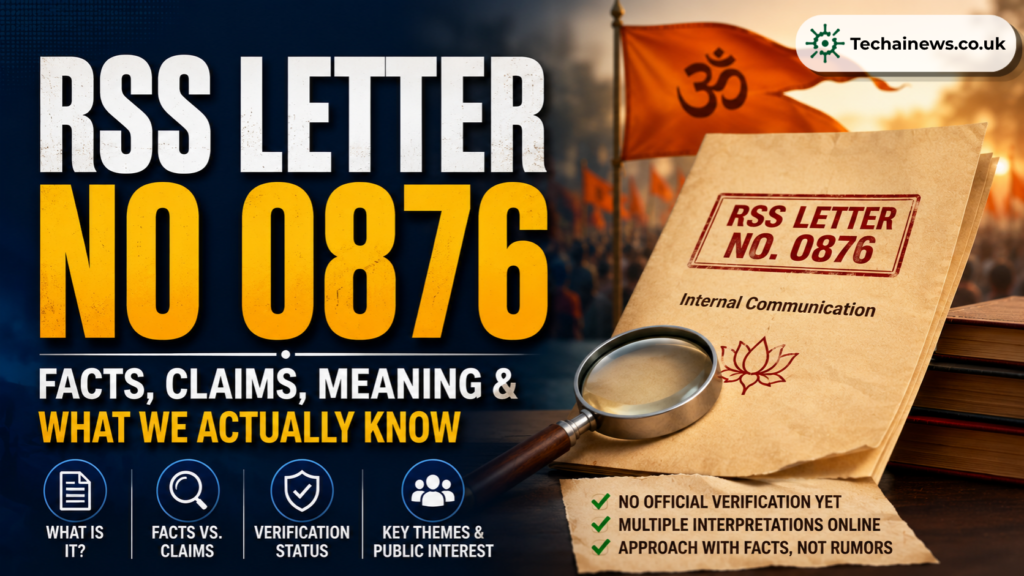 RSS Letter No 0876 fact-checking graphic featuring a conceptual internal communication envelope under a magnifying glass, an orange flag with an Om symbol, and an information verification checklist on TechAI News.