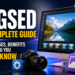 Imgsed complete guide graphic featuring a desktop monitor displaying a professional landscape photo-editing dashboard, a DSLR camera, and floating image gallery icons on TechAI News.